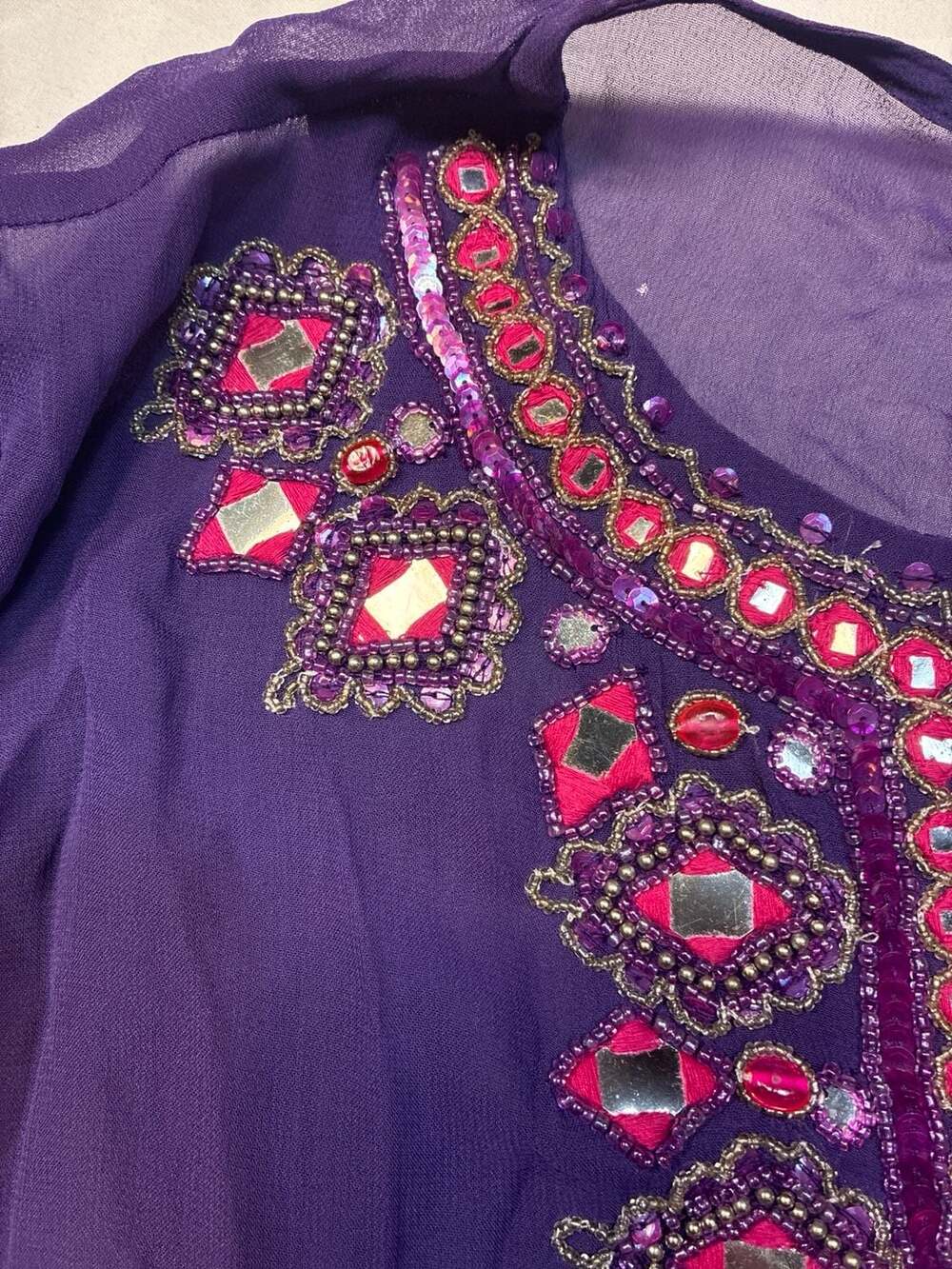 Chico's Size 2 Purple Pink Ombre Embellished Beaded Mirror Tunic Top - Picture 4 of 10